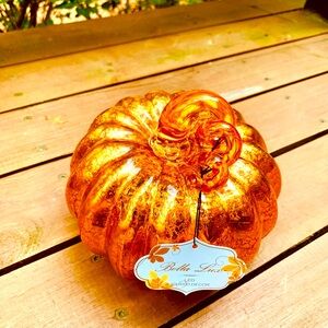 Orange Glass Pumpkin electric battery operated light Decor fall Halloween